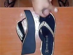 Cum on thong black wedges