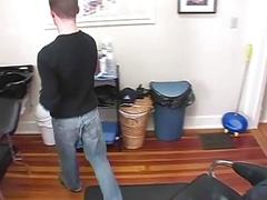 Gay hairdresser fucking his jock customer