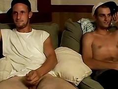 Frat boys pass the time telling stories and jerking meat