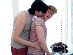 Brunette male comes to visit his stepbrother and ends up getting laid