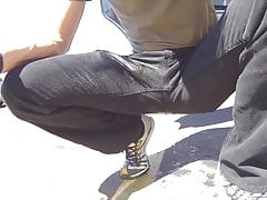 Pissing black jeans in public