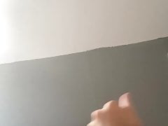 Chubby guy wanks with cum shot