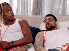 Heteroflexible lifeguards Adrian Hart and Ryan Bones have a side-by-side handjob session before their shift