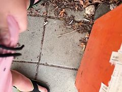 Masturbating on bus station after sunbathing