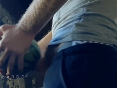 The fellow pummels watermelon rock-hard with a thick fur covered trouser snake