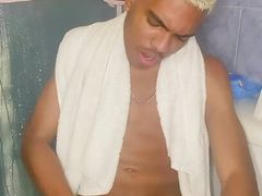Blonde black teen jerking off