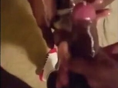 Ebony Amateur Yam-sized Spunk-pumps Jerking Together