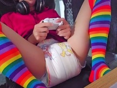 Gamer pees and soils diaper in kinky play session