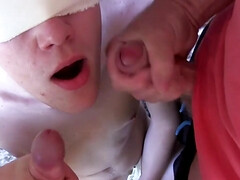 Twink sucks pair of big dicks while blond folded in a sexy game