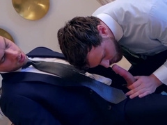 Roomie practicing his oral skills on a hard dick