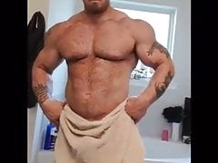Bodybuilder Caleb after shower dry off