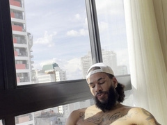 Andy Rodrigues humungous black fuckpole tugging and cum shot