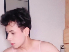 Lad in underwear plays with her backside and playthings