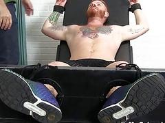 Tattooed redhead bound for tickle torture