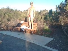 Horny Muscle Guy Works Out Naked At A Park Nautilas. Almost Caught By Dog Walker At The End