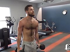 Young hairy stud strokes big cock solo after hot workout
