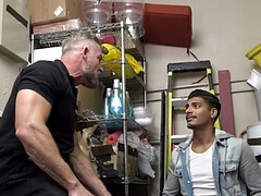 Tall bearded man with a great body catching a thief