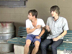 lads pulverize in public rest room and try glory hole out too