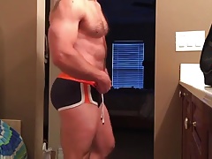 Silverdaddy wanks and cum in his bathroom