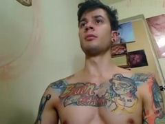 Straight, Tatted, Sexy College Dude Strokes Massive Cock, Shoots Huge Load