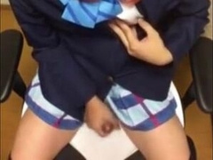 Asian Crossdresser Strokes Solo