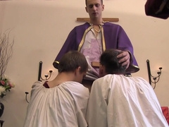 Priest enjoys naughty gay kinks with a pack of horny boys