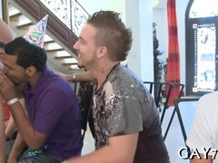 Seductive dancer pleasures guys with blowjob skills at wild party