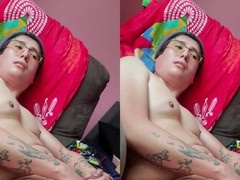 Latino guy with disabilities pleasures himself with dildo and plays with his chest on live cam