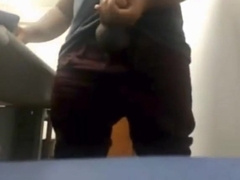 MILKING HIS BIG UNCUT BRAZILIAN DONKEY DICK AT WORK 3