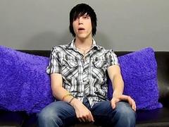 Emo gay strips nude during an interview and masturbates solo