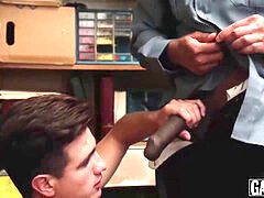 young perpetrator bouncing on officers huge dark-hued wood