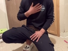 Amateur twink gets hard and experiences a cumshot with a big gay cock