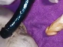 Playing with two toys in my holes
