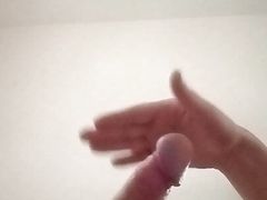 Guy jerking off uncircumcised cock on the table  #13