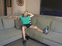 Nerdy twink jerks off and plays with his dildo