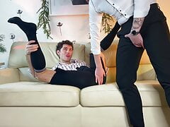 Harry's  cock went deep into Jen and finished on his face