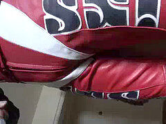 ambling and posing in bike leathers