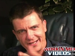 Handsome mature dude jerks off and covers his hands in cum