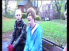 Cute teens wlking down the street