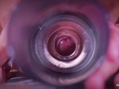 Closeup view from inside my fake pussy while I fuck it slow and passionate until I shoot a big load