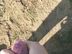 Alexey cums in nature