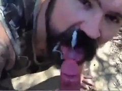 Daddy gives a facial in the woods