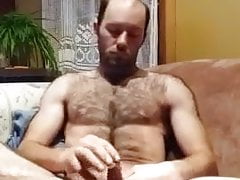 hairy daddy pumps out a load