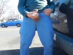 Gigantic-Salami Father Milking Outdoors