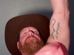 Dad helps to push the married man's load deeper into Sonns hole.