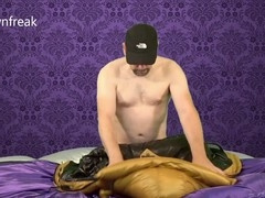 Jizz on stockings, Canadian guy humping and jerking off