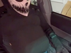 Risky car adventure ends with a messy cum and pee session all over myself