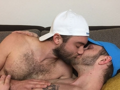 Naked guys pose hot during their homemade bareback romance