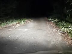 Fat bastard Dennis jerks off in front of his car at night.