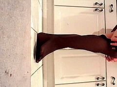 changing stockings with destroyed orgasm